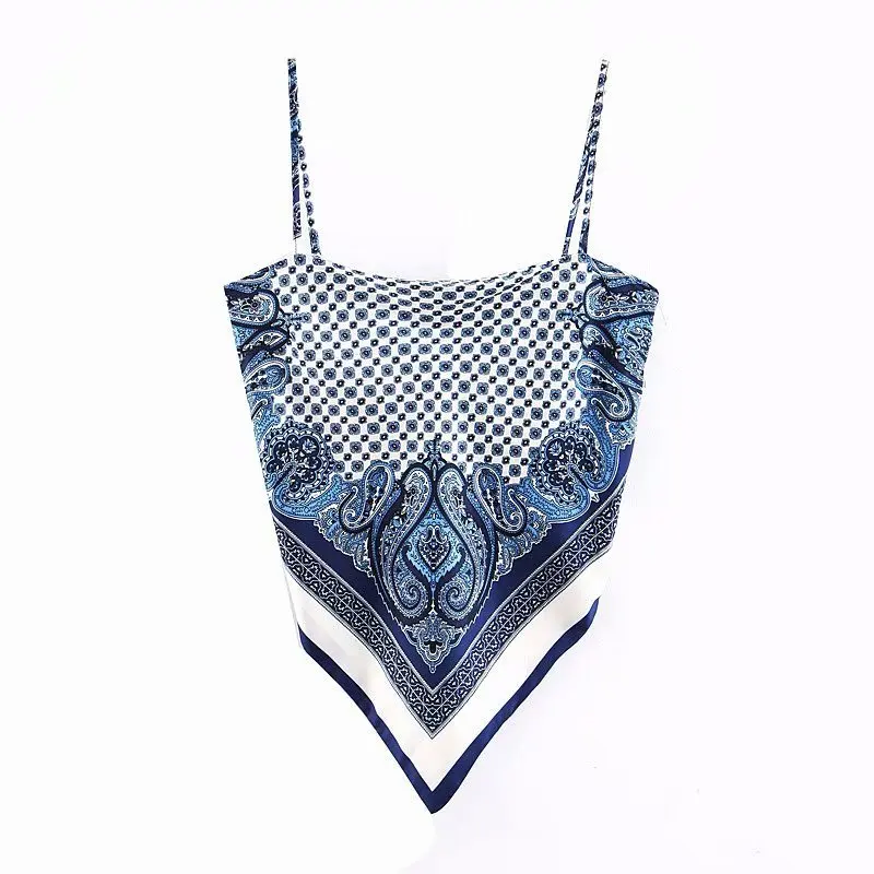 Baza1 blue Bazaleas пикантные в богемном стиле с красным принтом женские топы Винтаж с низким вырезом на спине и бантом повязки Женская сорочка модные спагетти комбинация на бретельках Прямая поставка - Цвет: Baza1 blue