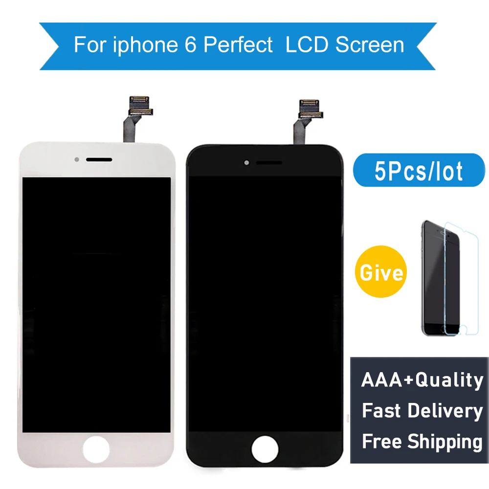 

5Pcs/Lot AAA+++ Perfect Pantalla For iPhone 6 LCD Display Touch Screen Replacement Digitizer Assembly No dead pixel Free Shipp