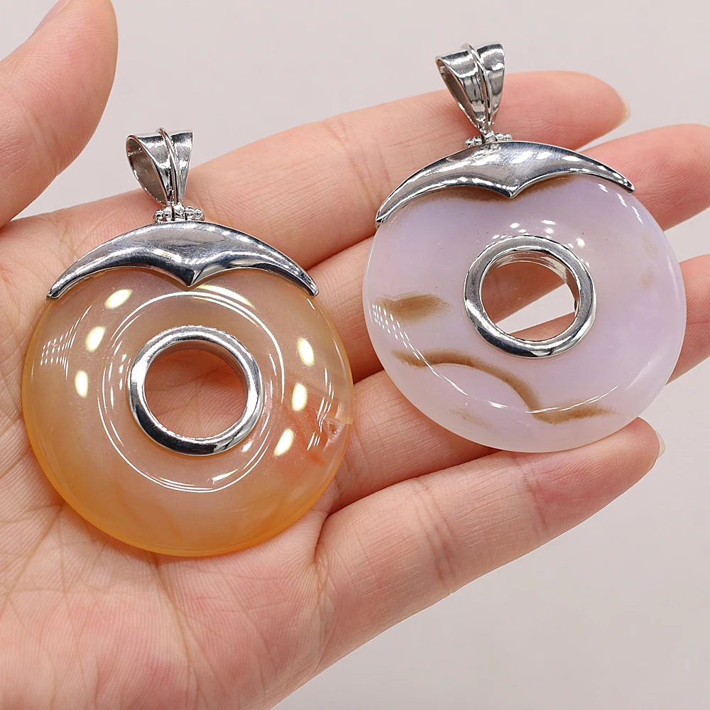 

Natural Round Semi-precious Stones Agate Pendant Gem White Yellow Agates Charms for Jewelry Making DIY Necklace Accessories Gift