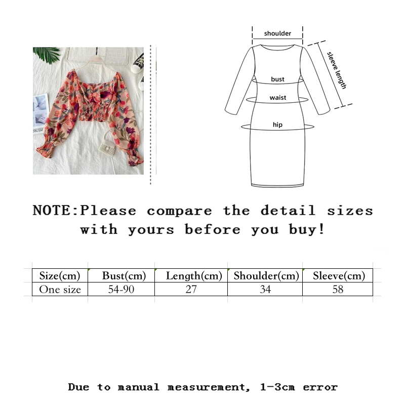 

SLLSKY Floral Print Ruffle Fold Chiffon Shirt Women Spring New Square Neck Short Slim Vintage Fashion Sweet Female Shirt Tops