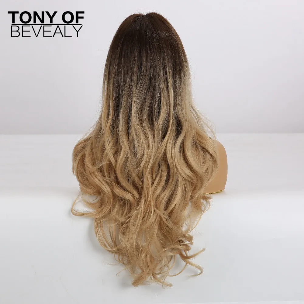 Длинные волнистые светло коричневые синтетические парики с челкой для женщин