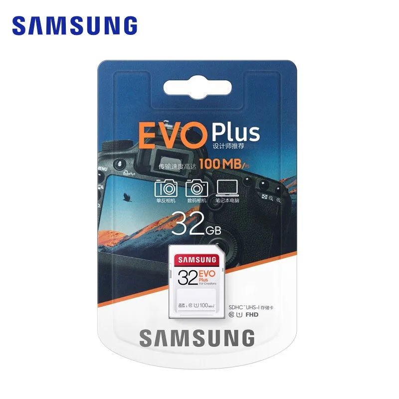 

SAMSUNG SD Card 256GB EVO Plus SDXC 64GB 128GB U3 32GB U1 Class 10 SD SDHC Card read up to 100Mb/s Memory Card For SLR camera