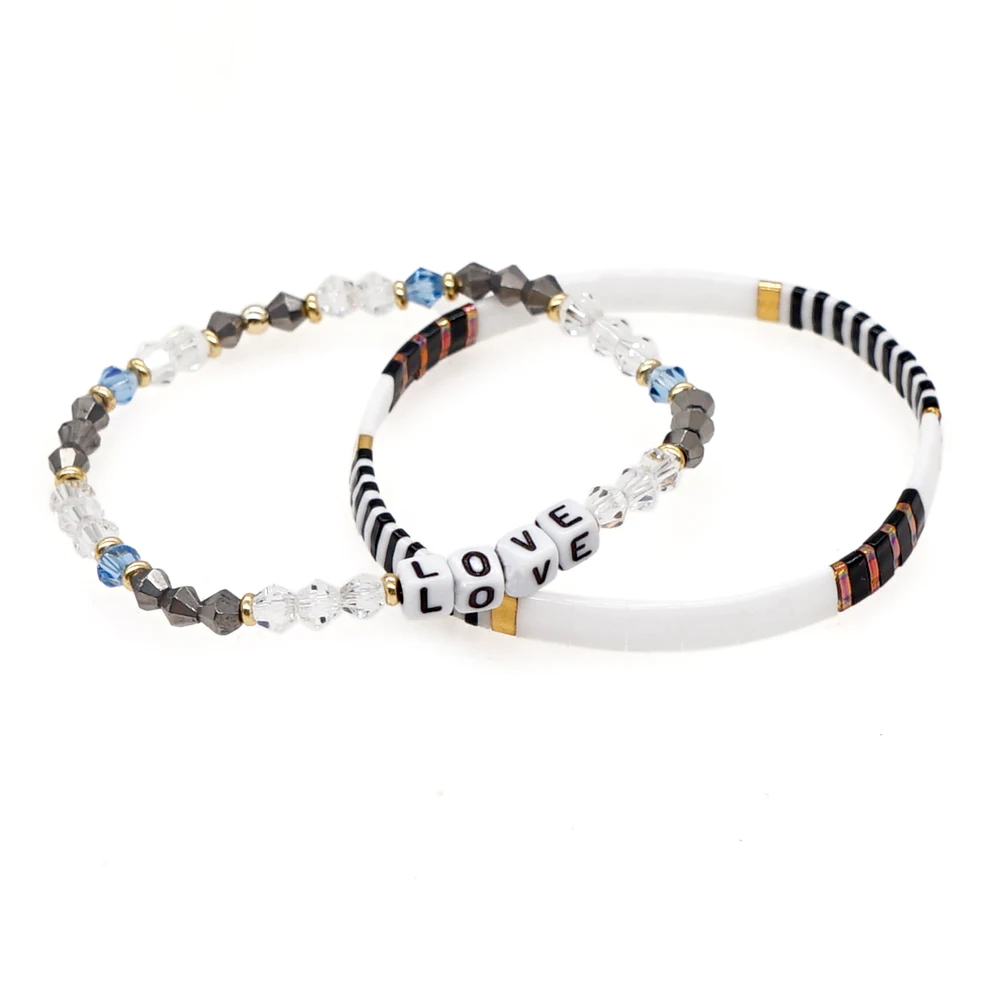 

Go2BoHo Color Block Crystal Love Charm Bracelet Fashion Jewelry Zebra Miyuki Tila Bead Stretch Bracelets Set for Women Jewellery