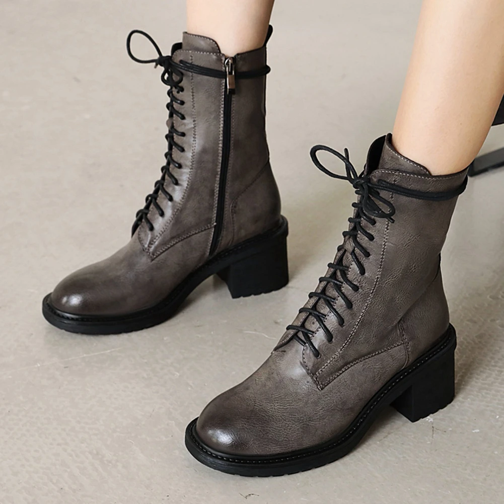 

SARAIRIS High Quality Fashion Winter Shoes Women Chunky Heels Vintage Motorcycles Boots Female Footwear