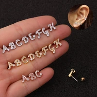 1pcs 26 english letters stainless steel cz nose ring clicker hinge ear helix tragus ring hoop piercing loves jewelry