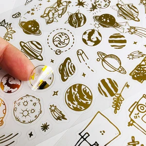 Наклейка для ноутбука, компьютера, телефона, 1 лист, с золотой фольгой, с красивыми звездами и планетами