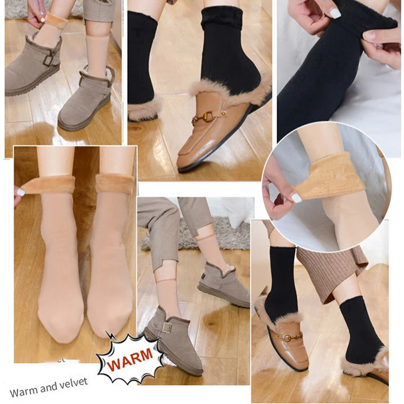

2 Pcs/set Socks Winter Thermal Wool Cashmere Seamless Snow Socks Velvet Boots Warm Ground Camping Hiking Running Skiing Sock