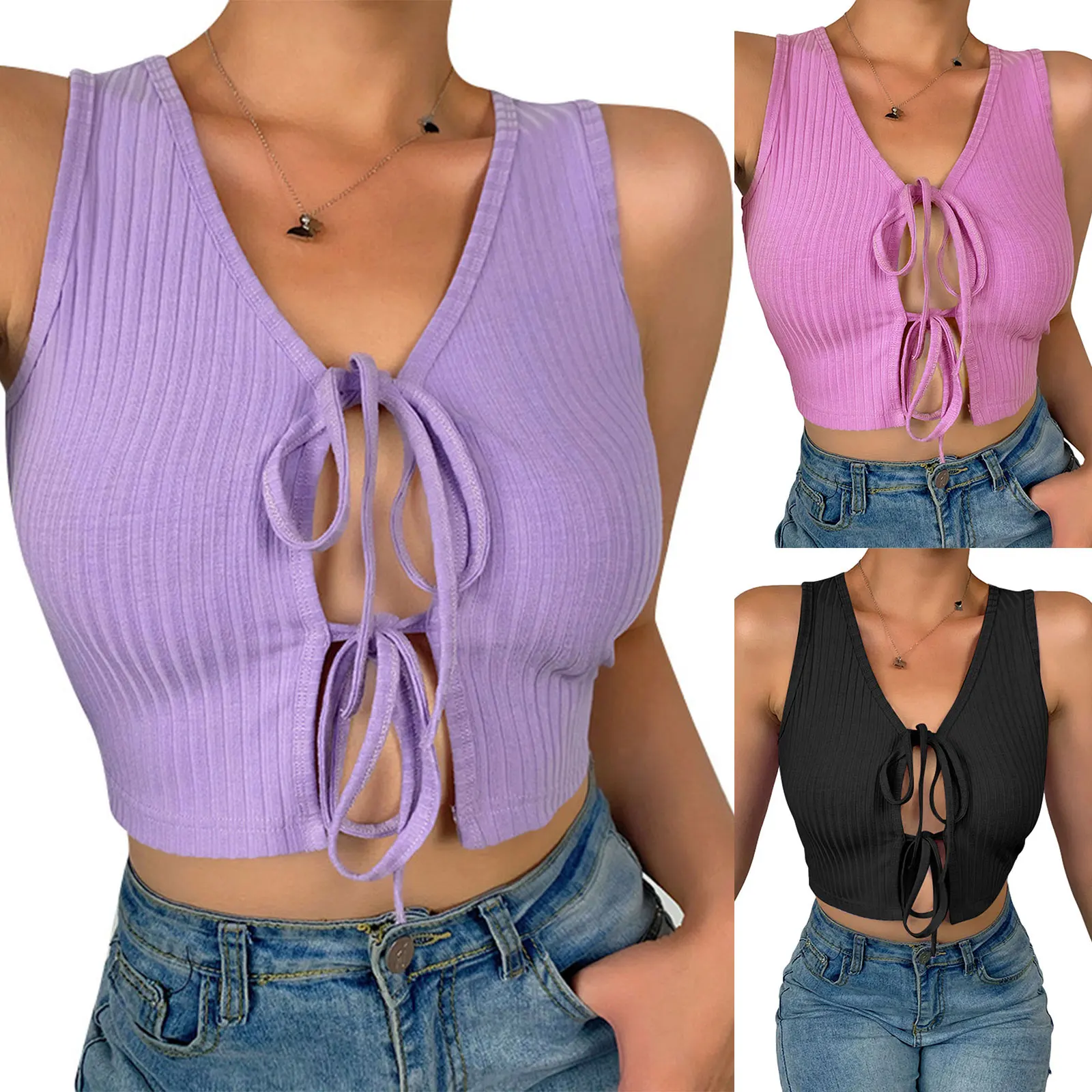 Женский Повседневный Приталенный жилет однотонный укороченный топ без рукавов с