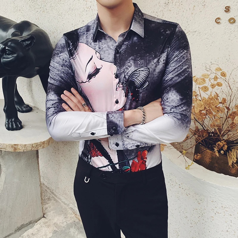 Высокое качество Мужская рубашка Мода 2019 сексуальная красота девушка печати