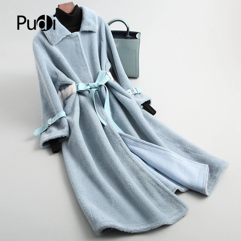 PUDI A18204 женская зимняя теплая куртка из натуральной шерсти с мехом пальто женское