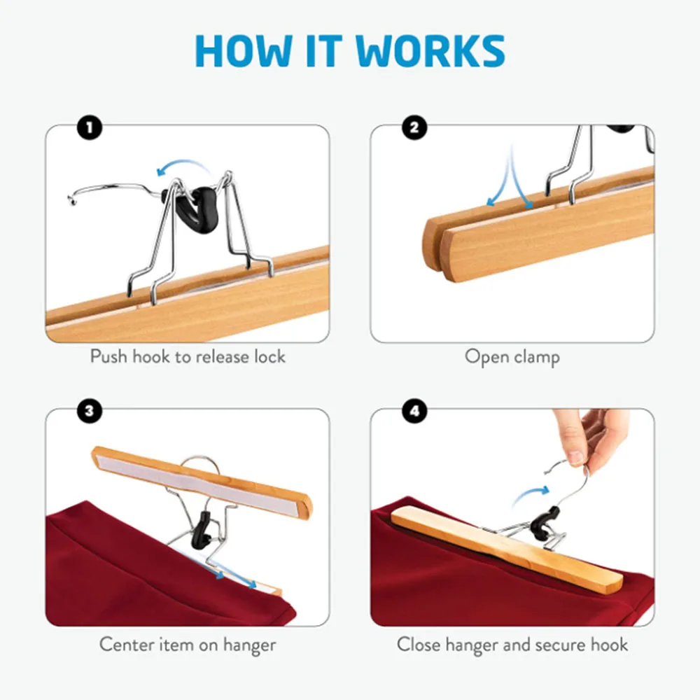 1 шт. деревянные вешалки для брюк с зажимами джинсов из массива дерева/черная