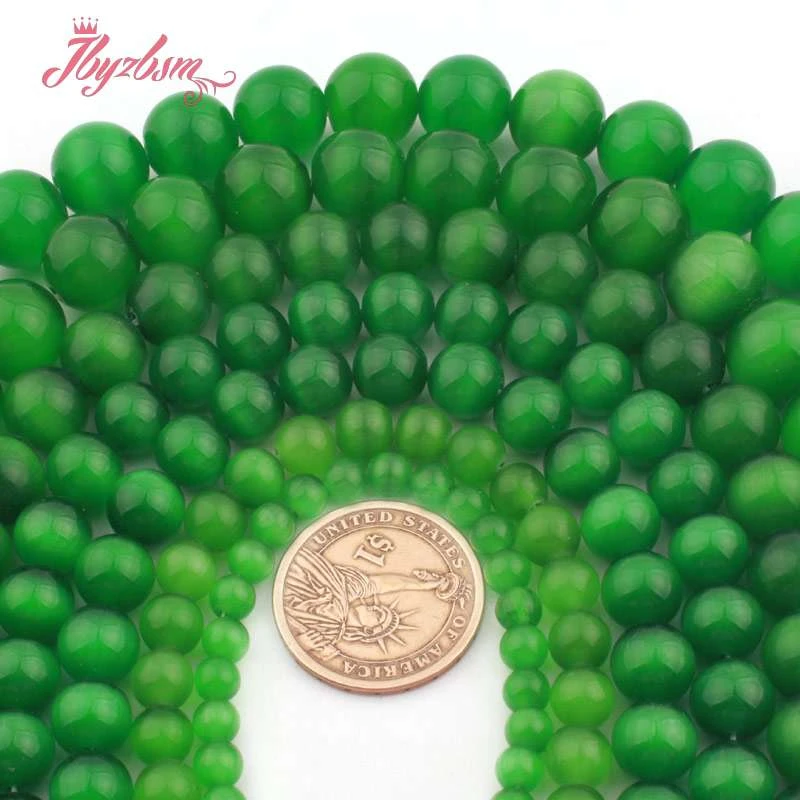 

Smooth Green Round Cat Eye Cyrstal Glass Stone Loose Bead 6.8.10.12.14mm for DIY Women Men Necklace Bracelet Jewelry Making 15"