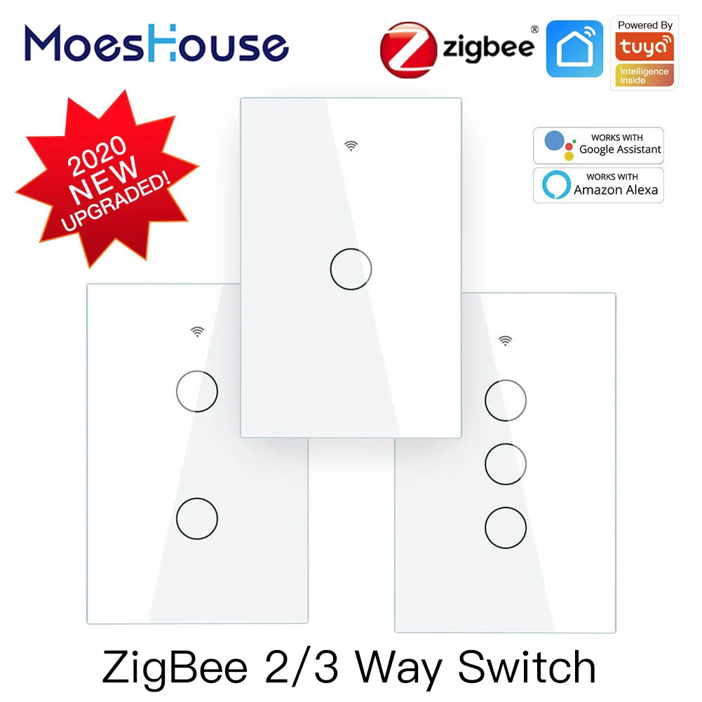 Умный настенный сенсорный светильник ель ZigBee с нейтральным/без нейтрального, без конденсатора Smart Life/Tuya работает с Alexa, требуется Google Hub - изображение
