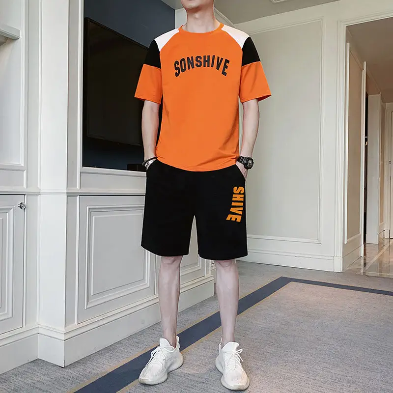 

Summer Junior high school students short-sleeved t-shirt male Korean version of loose boys clothing youth leisure sports suit ma