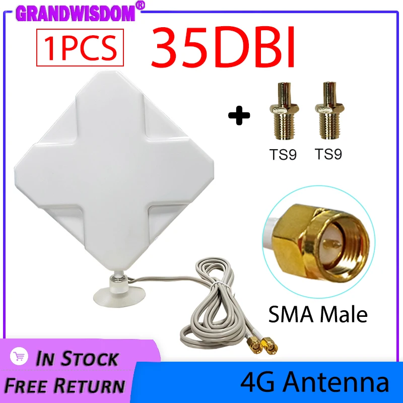 GRANDWISDOM 3G 4G IOT 35dBi 2m Cable LTE Antenna 2 * SMA connector for 4G Modem Router Adapter SMA Female to TS9 Male connector