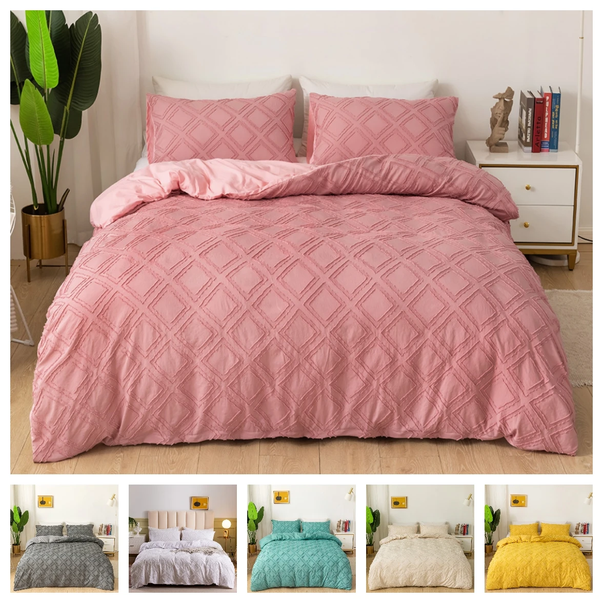 

Hot Sale Luxury 2 or 3pcs Solid Plaid Bedding Set Soft Warm Duvet Cover Sets 1 Quilt Cover + 1/2 Pillowcases US/EU Size