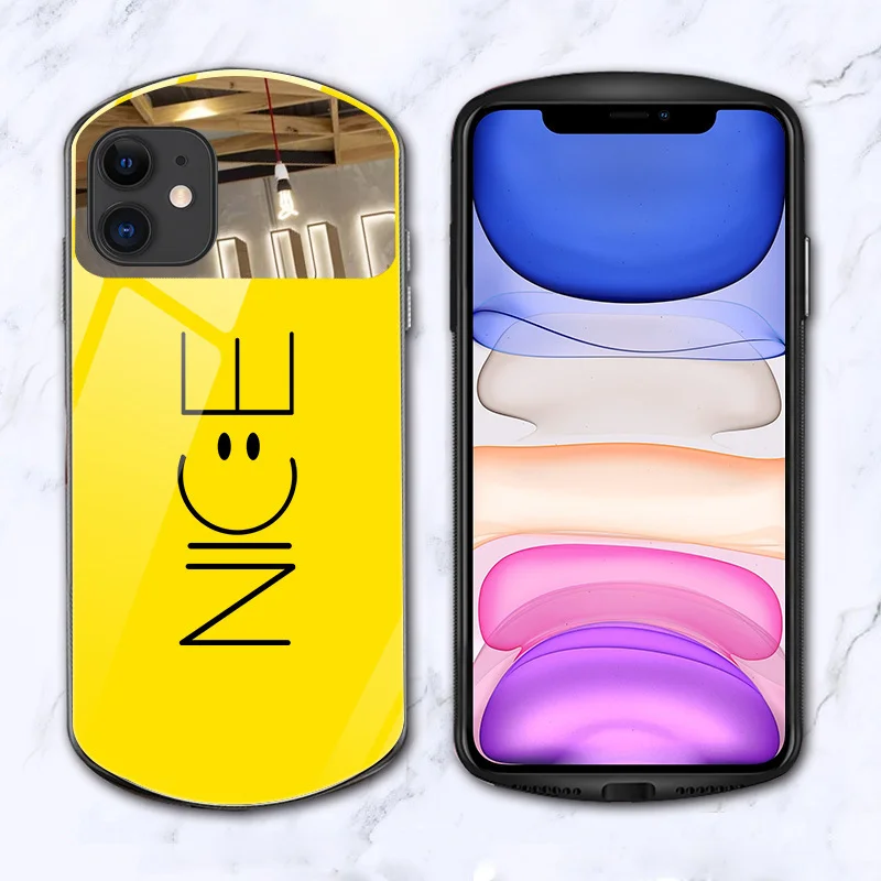 

Luxury cute oval English good tempered glass phone case for iPhone 12 11 Pro Max XSmax XR X SE 8 7 6 Plus Mirror Silicone Case