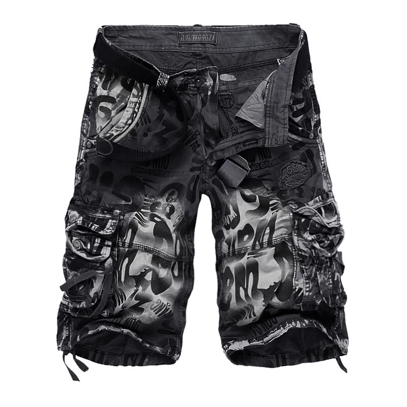 

Men Summer Shorts Camouflage Cargo Knee-length Shorts Loose Multi-pocket Casual Beach Shorts Plus Size 40 42(No Belt)