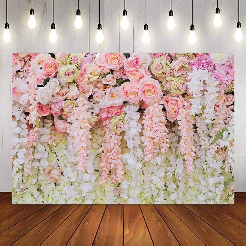 ดอกไม้งานแต่งงานฉากหลังสีชมพูดอกไม้เจ้าสาวพื้นหลังสำหรับPhoto Studio Happyวันเกิดธีมดอกไม้ตกแต่งพ...
