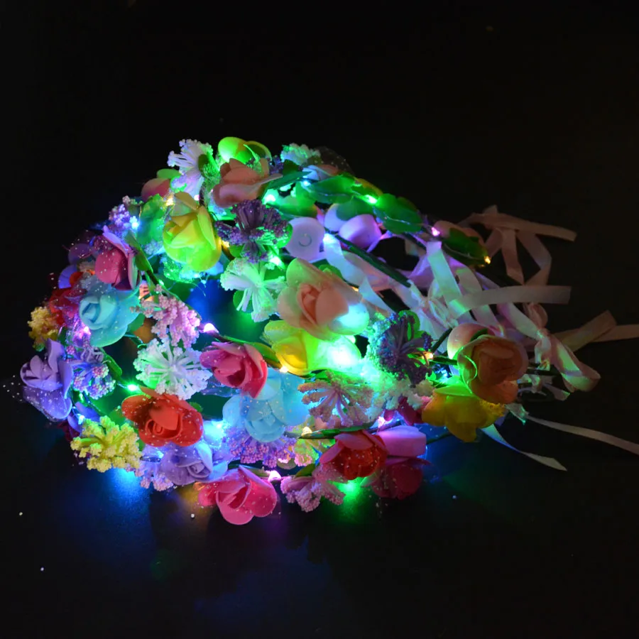 Головная повязка с цветком для вечеринки светодиодная лента волос венок