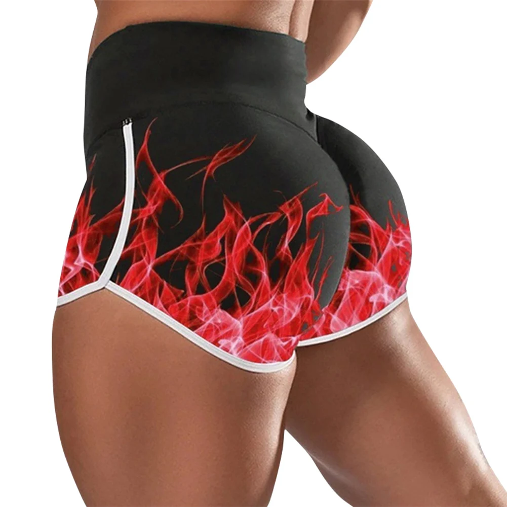 

Women High Waist Yoga Shorts Fire Flame 3D Printed Butt Lifting Tights Shorts BMF88