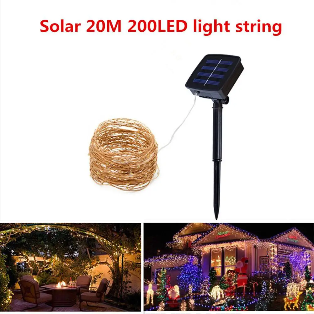 Kuulee 20 м 200LED на солнечной энергии медный провод светильник ночная уличная лампа с