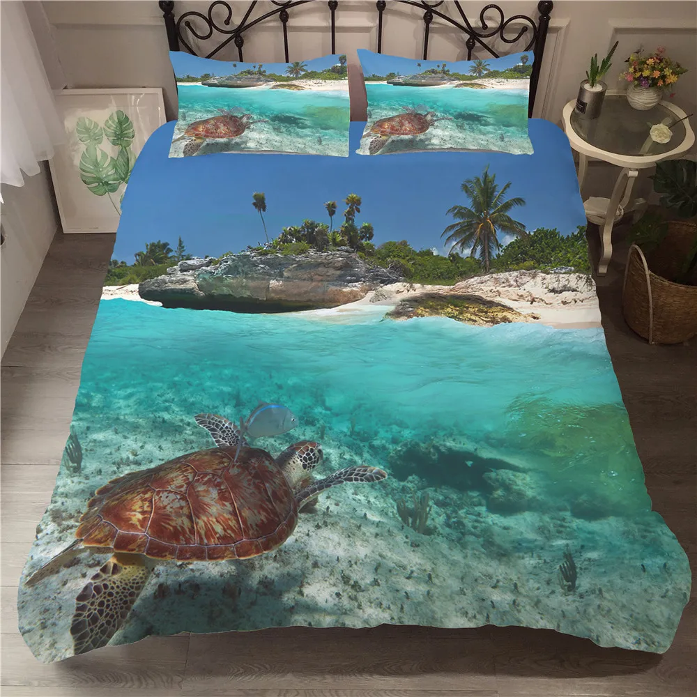 Постельное белье Комплект постельного белья с 3d рисунком черепахи цвет морской