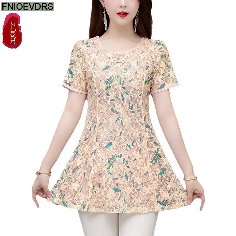 

Свободная одежда, женские винтажные блузки с цветочным рисунком, летняя длинная рубашка с коротким рукавом, Женская Повседневная Туника с б...