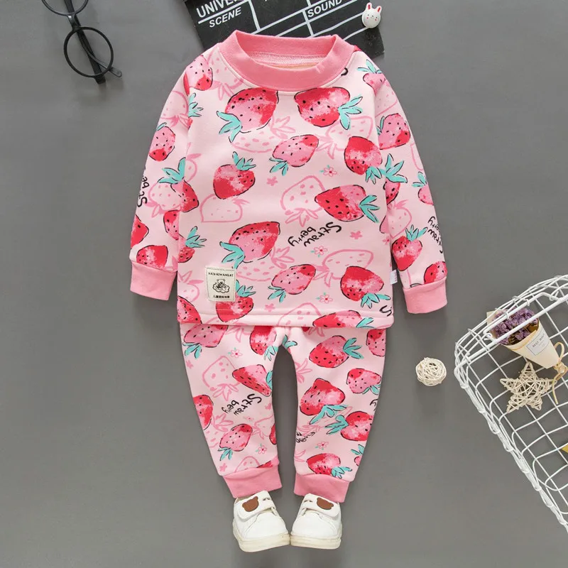 8088 strawberry SAILEROAD/Детские пижамы для девочек; пижамный комплект с единорогом; детская пижама с динозавром; Теплая Бархатная домашняя одежда для детей; костюм; хлопковые пижамы - Цвет: 8088 strawberry
