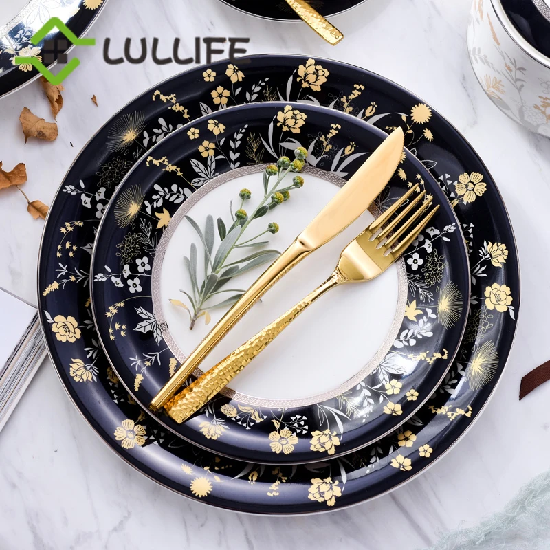 Роскошная круглая обеденная тарелка с цветочным рисунком в виде китайской кости