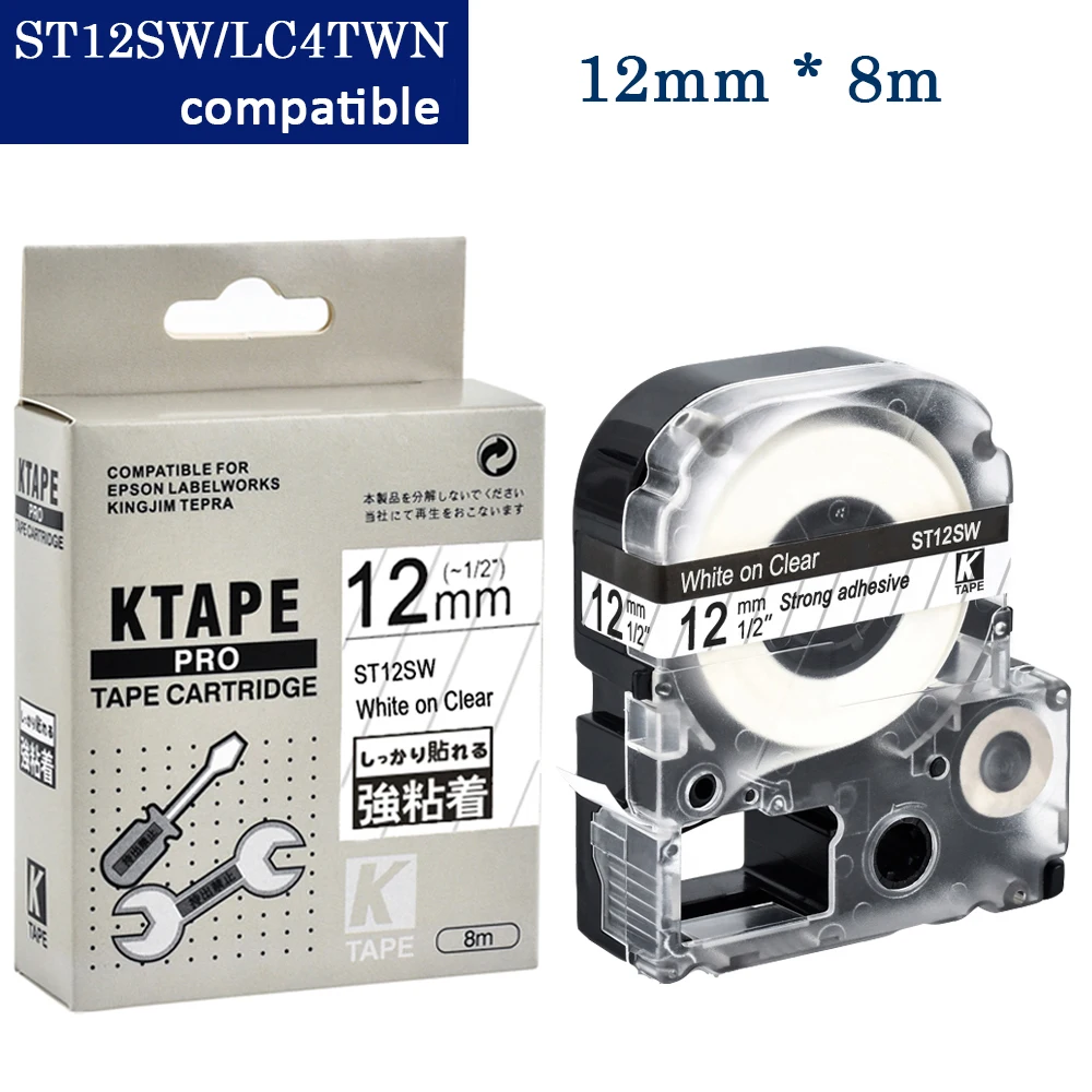 CIDY 5 шт. совместимый ST12SW/LC4TWN LC4TWN9 для kingjim 12 мм белый на прозрачной SS12KW этикетке cassete ленты для LW300 LW400 SR150