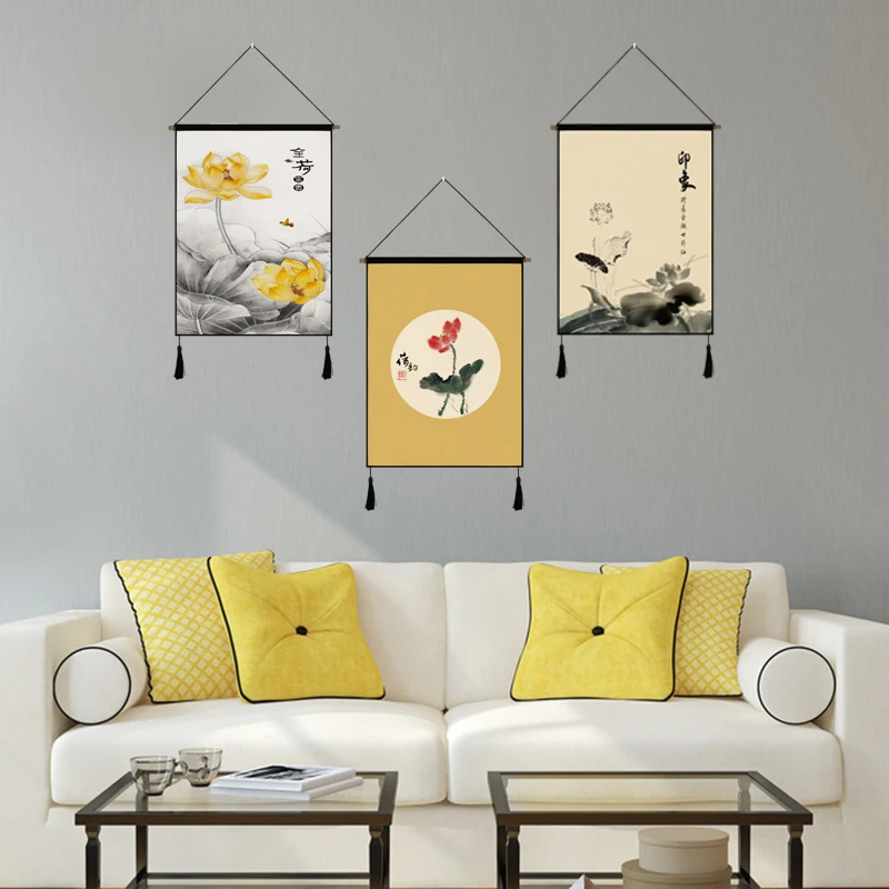 Китайский гобелен с лотосом тканевая картина для дома спальни гостиной