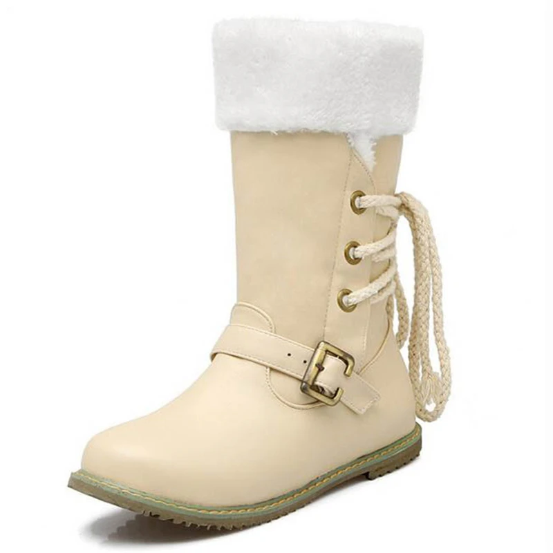 Белые женские сапоги Осень зима 2019 до середины икры на шнуровке модные теплые
