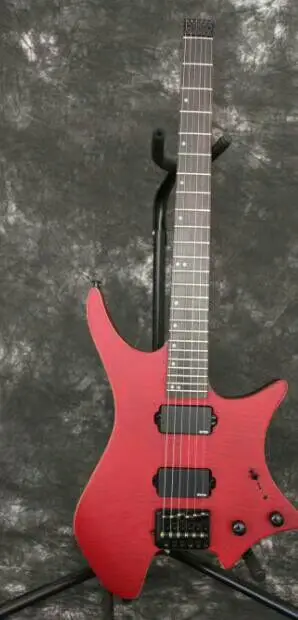 

free shipping headless electric guitar professional custom left handed red flame maple headless guitars