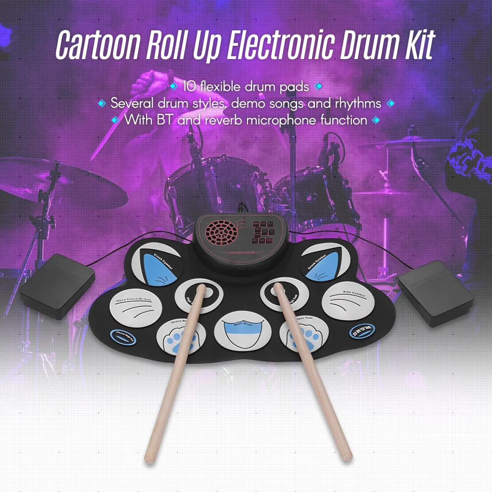 Мультяшный внешний вид Электрический барабан набор практик 9 подушечек