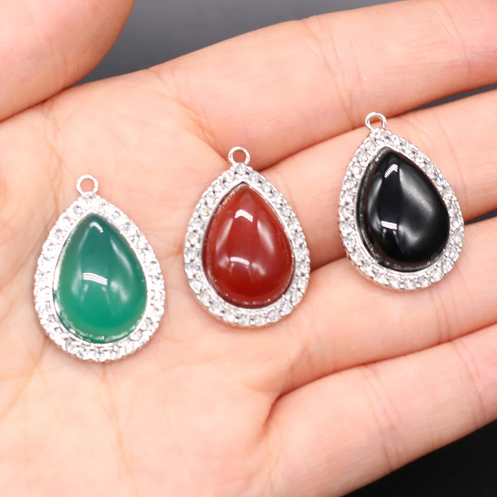 

2pcs Natural Stone Agates Pendants Green Black Red Agates Charms for Earring Necklace Bracelet Jewelry Making DIY Size 19x27mm