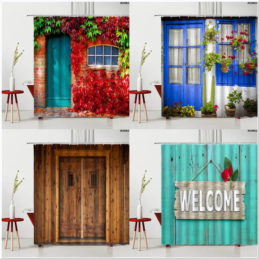 Старомодная Цветочная деревянная дверь занавеска для душа винтажные wWod