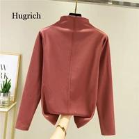 winter plush cardigan womens long sleeve t shirt solid color warm top