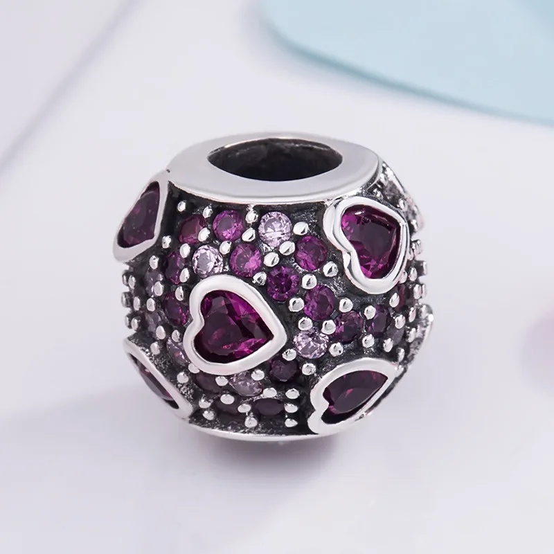 

Genuine 925 Sterling Silver Charm Faceted Pink & Red Explosion Of Love With Crystal Bead Fit Women pandora Bracelet & Necklace