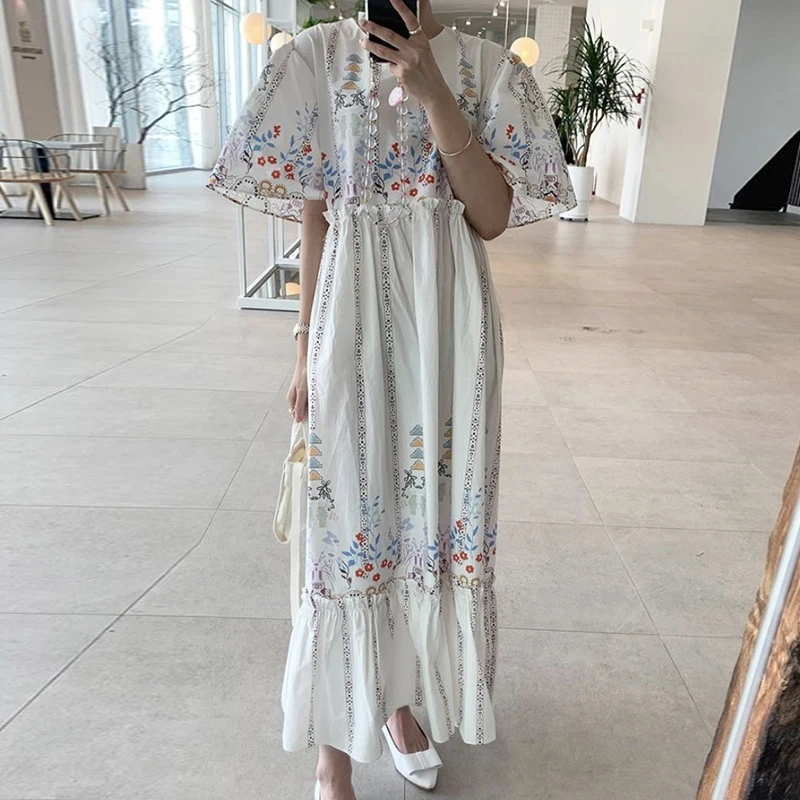 Женское плиссированное платье с цветочным принтом Элегантное Длинное Платье в