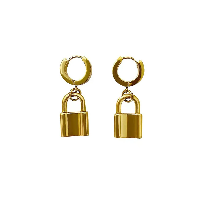 

Electroplating Tide Brand Hip-hop Street Retro Style Personality Minimalist Gold lock Earrings Temperament Female Earrings
