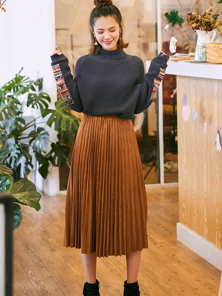 

Pleated Skirt Spring Korean Suede Version A-lineSkirt With Anti-static Lining,Three Lengths High Elasticity,High Waist and Thick