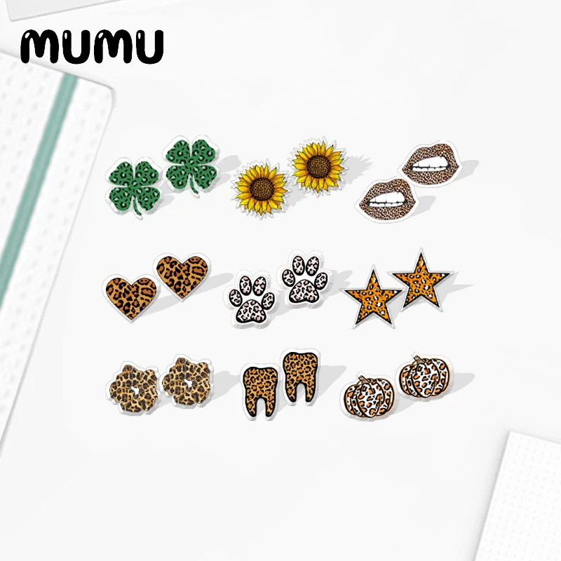 2021 Новый леопардовый принт серьги-гвоздики в форме животных эпоксидные