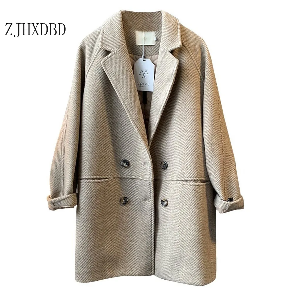 Женское шерстяное пальто средней длины популярная верхняя одежда в Корейском