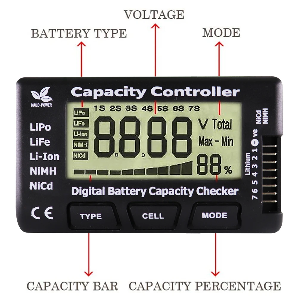

RC CellMeter-7 Digital Battery Capacity Checker LiPo LiFe Li-ion Nicd NiMH Battery Voltage Tester Checking CellMeter7