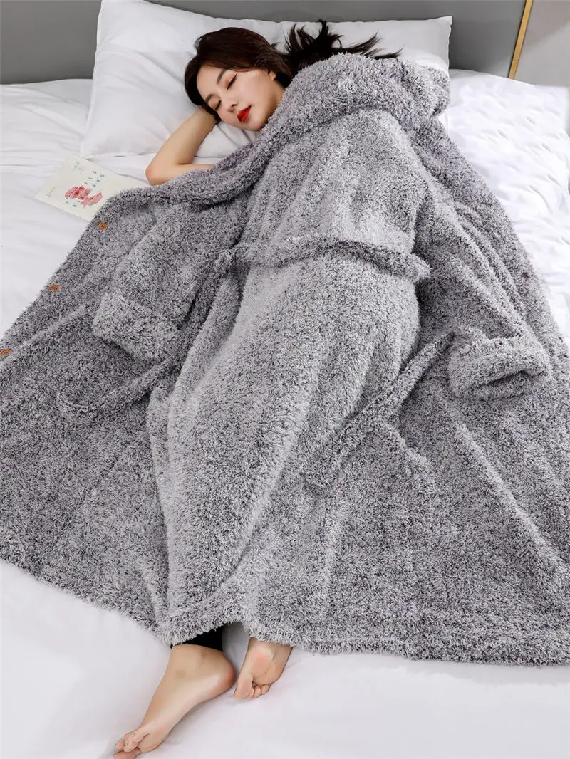 

Teddy Velvet Padded Furry Homewear Women's Winter Plus Size Nightdress Nightgown Button Long Bandage Loose Couple Bathrobes y666