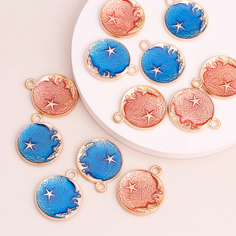 

10pcs Enamel Round Stars Moon Charms for DIY Making Earrings Necklaces 26x20mm Metal Alloy Pendants Jewelry Accessories