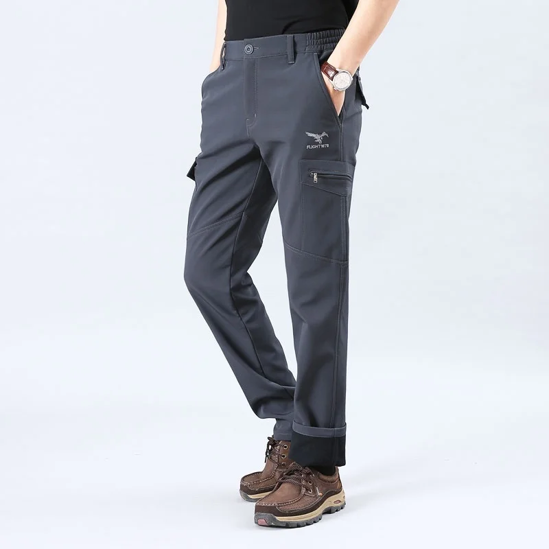 Dark Grey WISH241 Мужские штаны для бега, Осенние Зимние теплые флисовые штаны, уличные брюки-карго, повседневные толстые тактические штаны с несколькими карманами 4XL - Цвет: Dark Grey WISH241