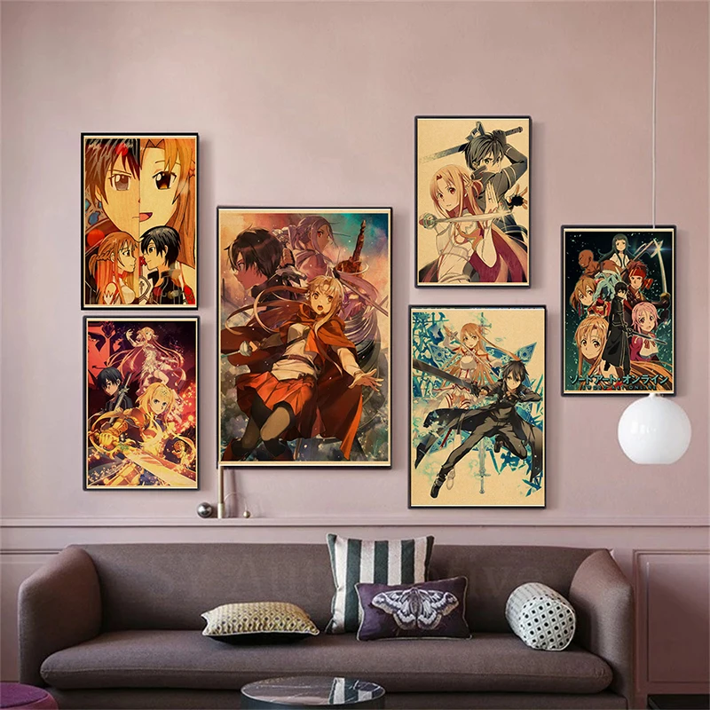 

Retro Sword Art Online Japanese Animation Poster Canvas Painting Printed Art Poster As Living Room Home Decoration Frameless