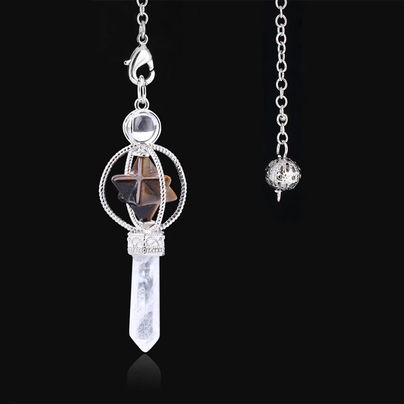 Tiger Eye Qilmily Merkaba придающий маятник натуральный камень, Фиолетовый Кристалл розовый кварц Рейки Исцеление подвески для женщин мужчин ювелирные изделия - Окраска металла: Tiger Eye